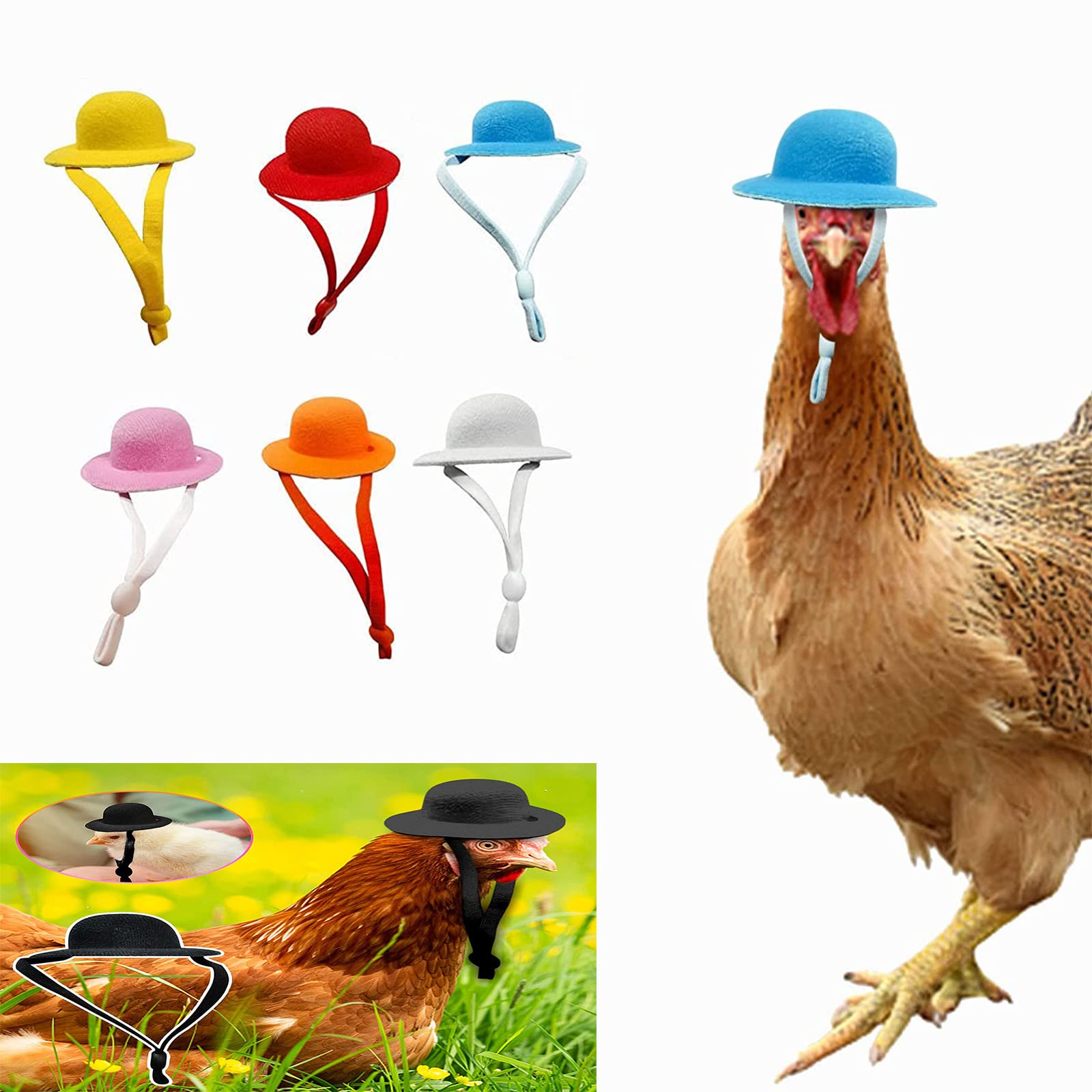 6-12 Pieces Adjustable Chicken Hats for Hens - Funny Pet Costume Accessories for Roosters, Ducks & Parrots - Elastic Chin Strap Poultry Show Hats (B/6PCS) - Perfect for Pet Parties, Halloween & Farm Animal Photo Shoots
