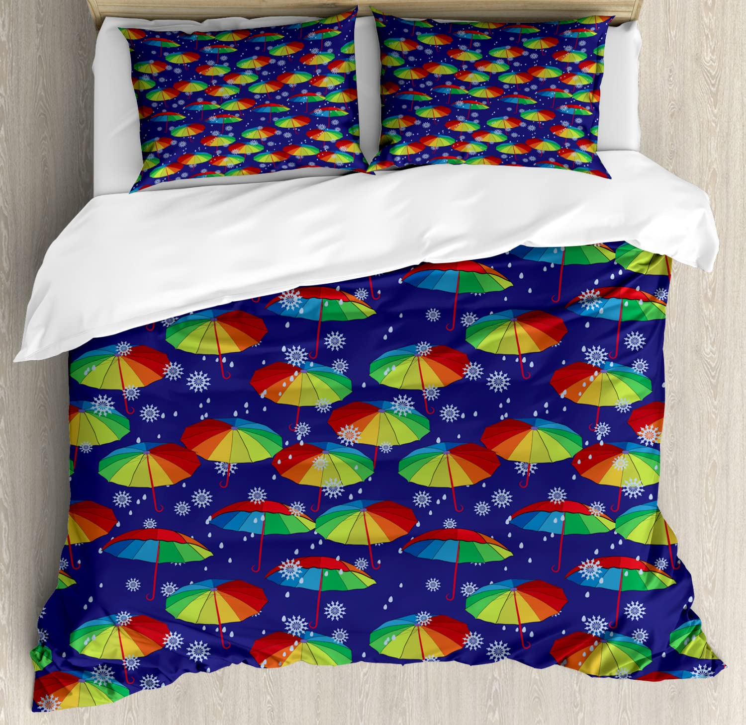 Ambesonne Winter Duvet Cover Set - Rainbow Umbrella & Snowflake Design, 2-Piece King Size Dark Lavender Bedding with 4 Pillowcases | Cozy Seasonal Decor for Guest Rooms & Master Bedrooms