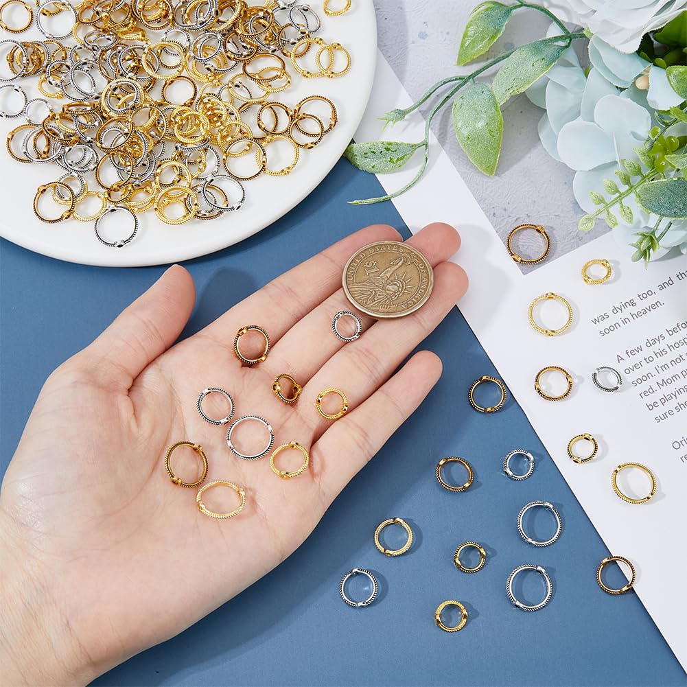 SUPERFINDINGS 180Pcs 9 Style Double Hole Bead Frames - Alloy Round Beading Rings for Jewelry Making - Perfect for DIY Earrings, Bracelets & Necklaces - Craft Supplies for Jewelry Designers & Beading Enthusiasts