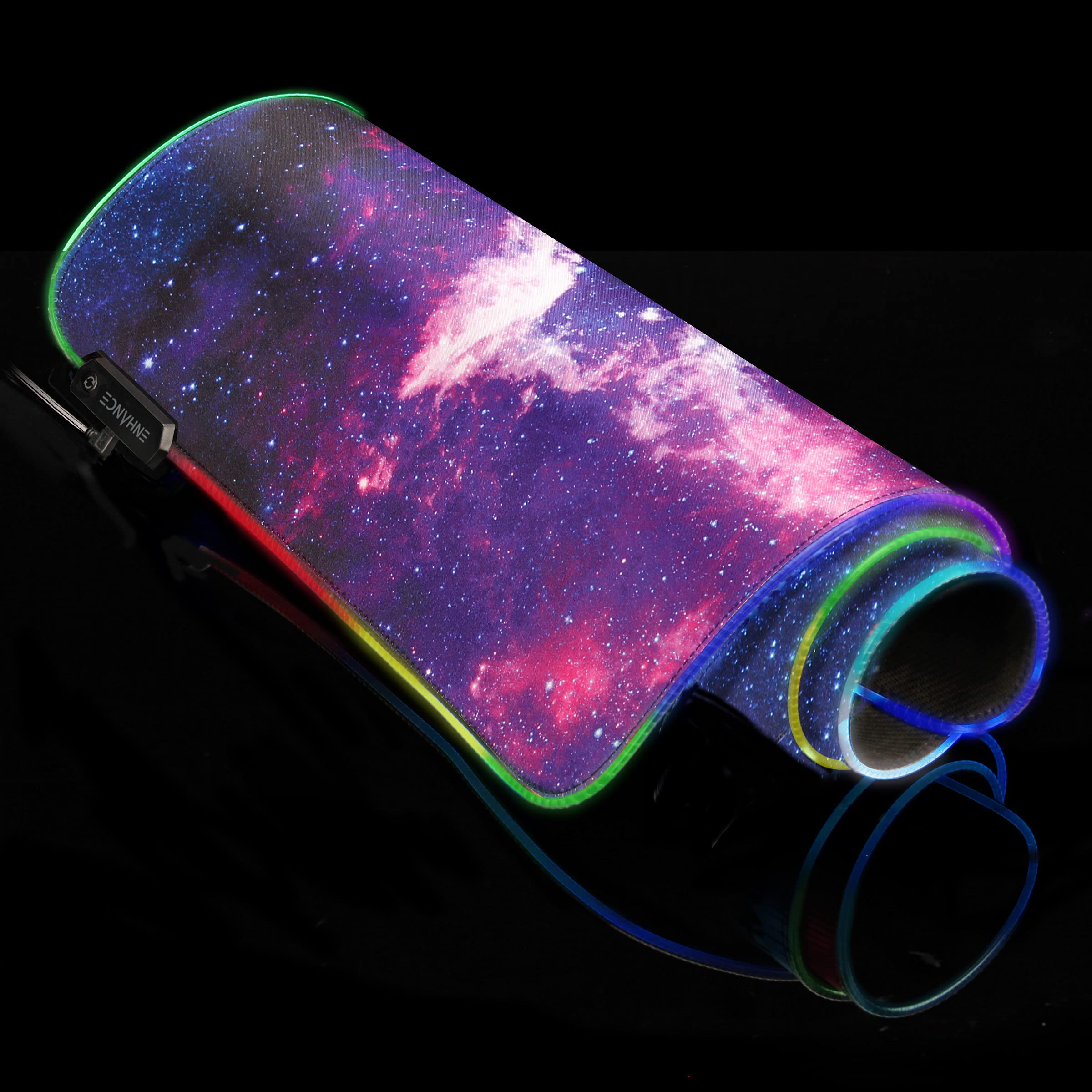 ENHANCE XXXL LED Gaming Mouse Pad - 48x24 Inch Large Illuminated Desk Mat with Smooth Tracking Surface & Non-Slip Rubber Base - Perfect for PC Gaming, Office Work, and Home Computer Setup - Galaxy Design