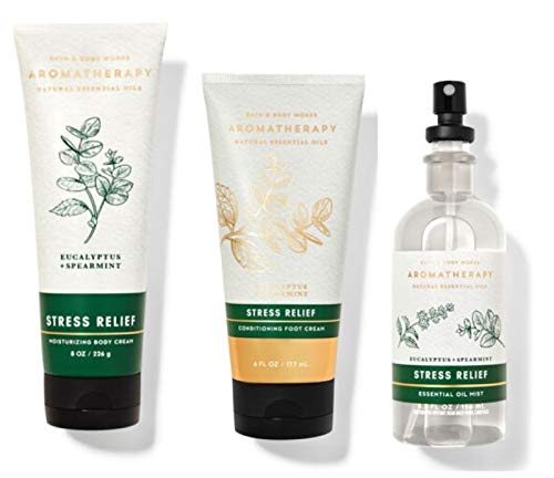 Bath and Body Works Eucalyptus Spearmint Aromatherapy Gift Set - Moisturizing Body Cream, Foot Cream & Essential Oil Mist - Full Size Spa Kit for Relaxation & Stress Relief