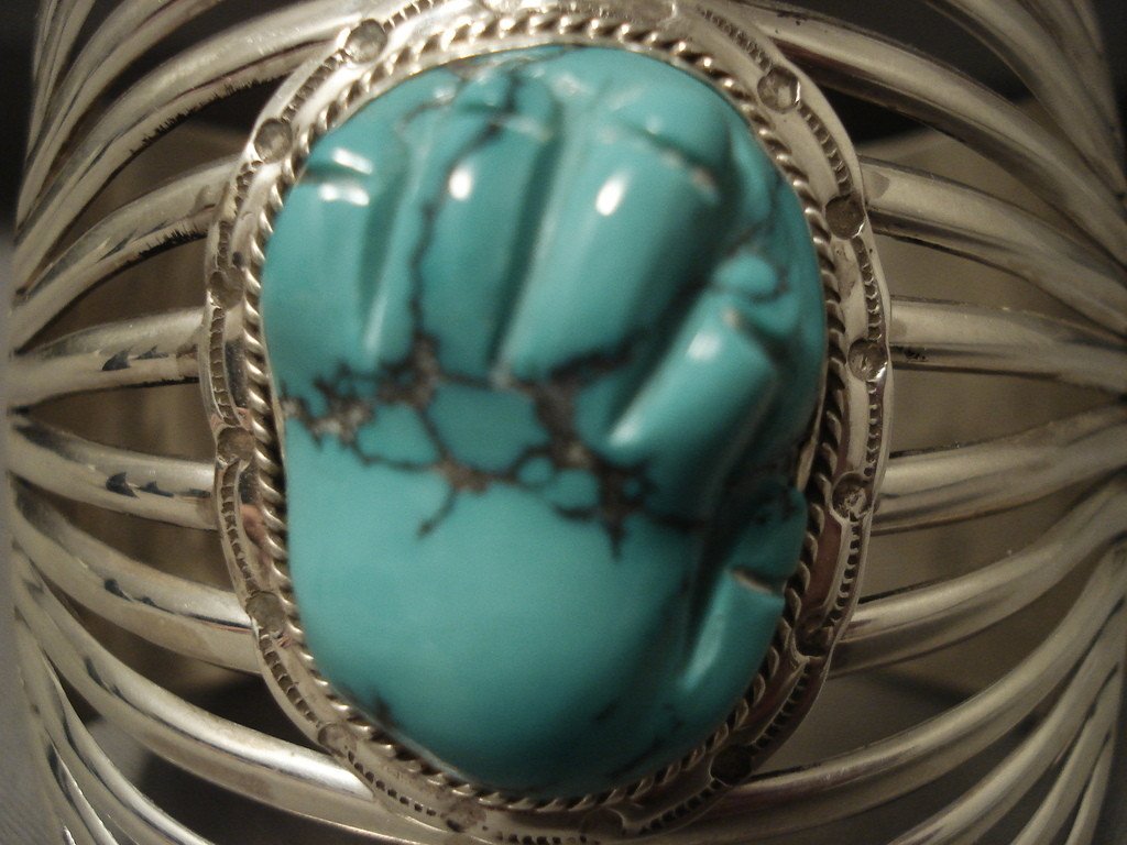 12 Shanks 'Turquoise Hand' Navajo Bulbous Turquoise Native American Jewelry Silver Bracelet - Authentic Southwest Style for Women, Gift for Her, Boho Fashion Accessory, Perfect for Festivals & Special Occasions