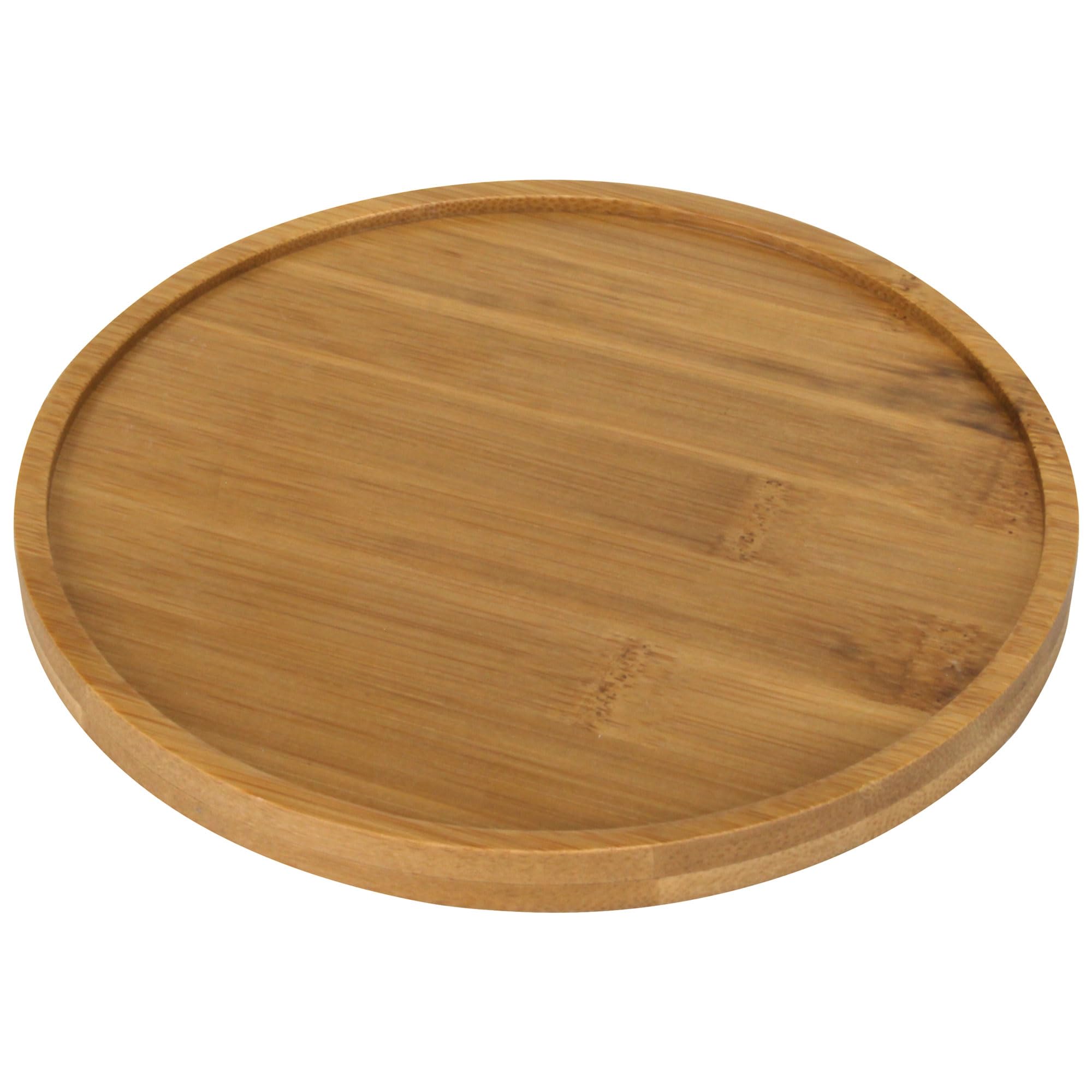 BambooMN White Ceramic Succulent Planter Pot with Bamboo Tray - 6.49 Inch Round Bowl Style - Perfect for Home Decor, Office Desk, and Indoor Plants