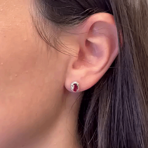 14K Gold Red Ruby Oval Halo Diamond Stud Earrings (1.40 ct) - Elegant Jewelry for Women, Perfect Gift for Anniversary, Birthday & Special Occasions
