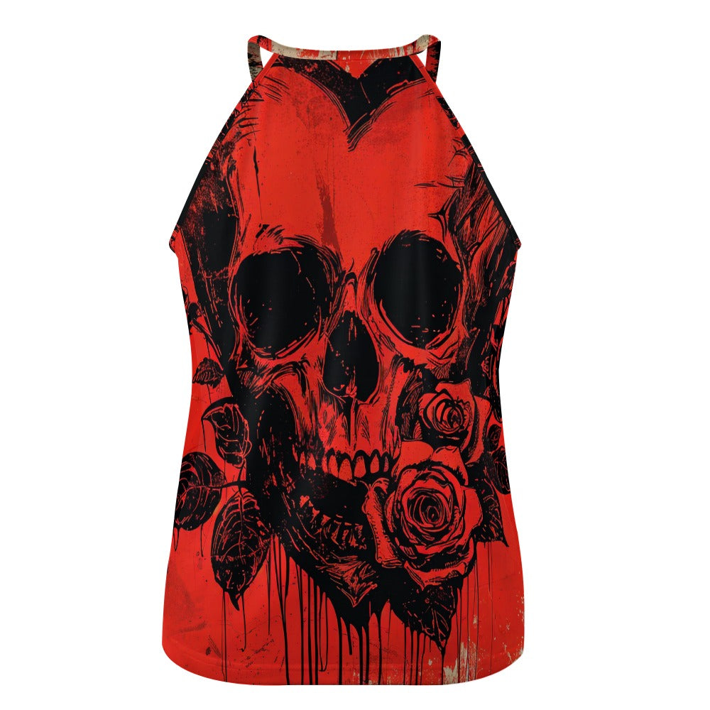 Gothic Death Skull Print Crew Neck Vest for Men & Women | Punk Rock Style Sleeveless Top | Perfect for Halloween, Concerts & Alternative Fashion