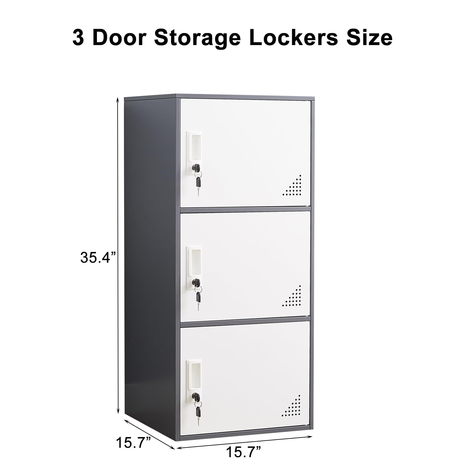 3-Door Metal Locker - Heavy Duty Steel Storage Cabinet for Office, Home & School - Secure Vertical Organizer for Clothes, Books & Supplies - Perfect for Employee Lockers, Classroom Storage & Home Organization