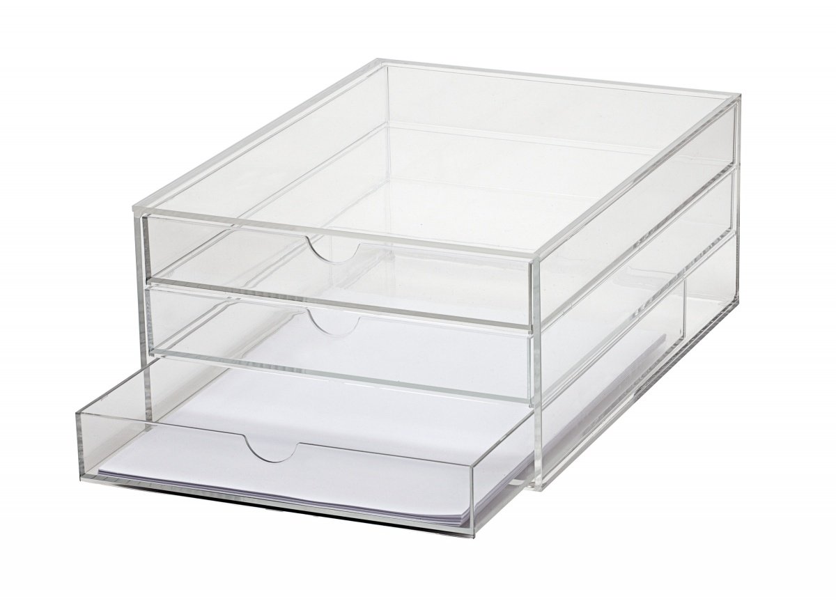 Clear A4 Acrylic Storage Box with 3 Drawers - Perfect for Office Supplies, Craft Organization & Home Desk Accessories Storage