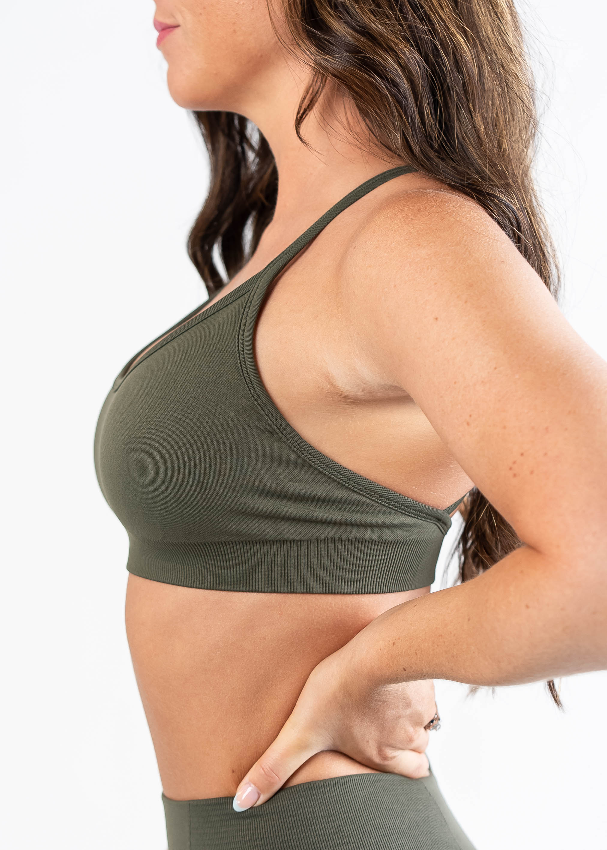 Sculpt Seamless Minimal Bra in OD Green - Comfortable Wireless Bralette for Yoga, Workouts & Everyday Wear