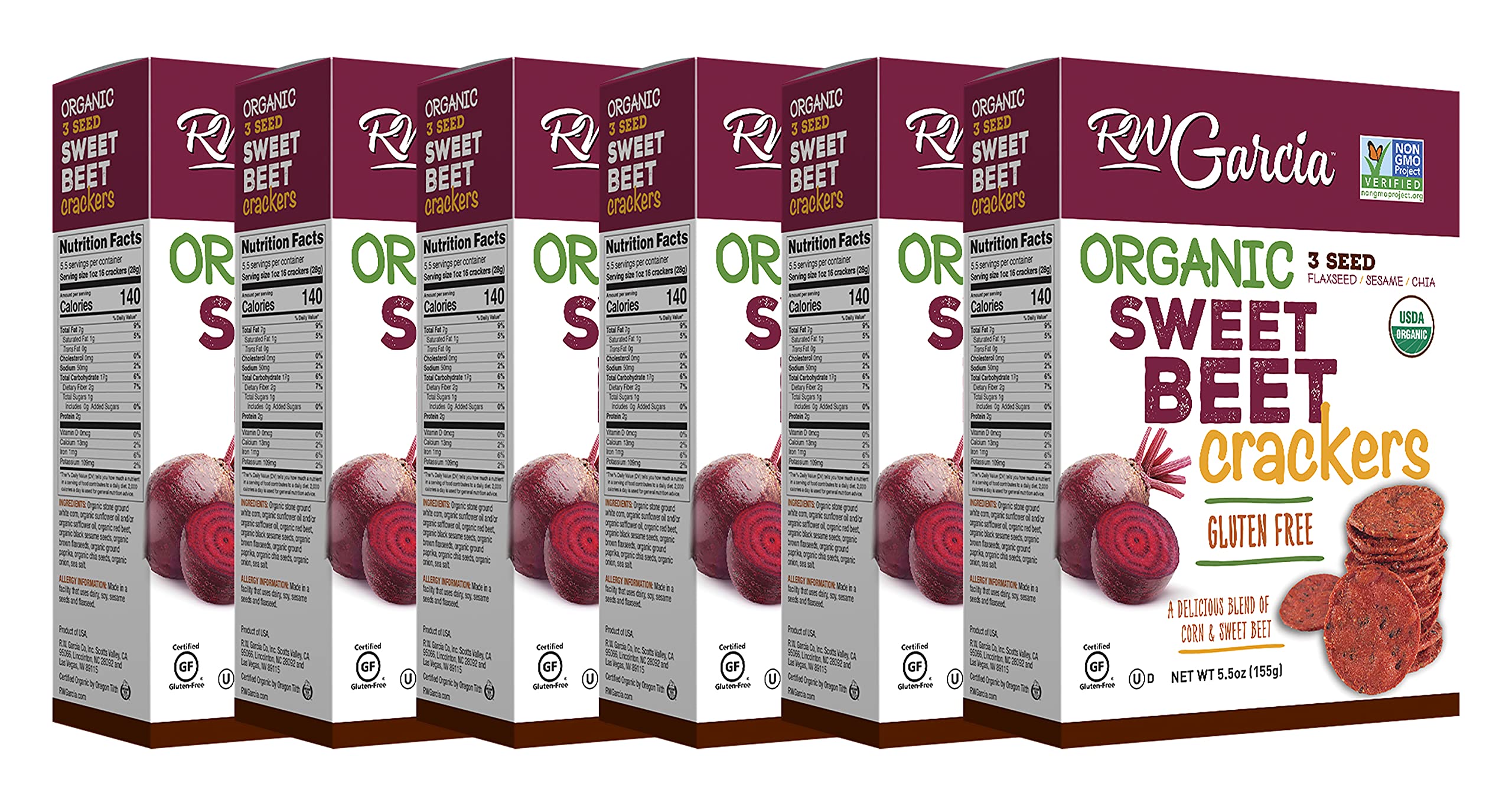 RW Garcia Organic Sweet Beet Crackers - Gluten Free Snacks, 5.5oz (6 Pack) - Healthy Vegan Crackers for Parties, School Lunches & On-the-Go Snacking