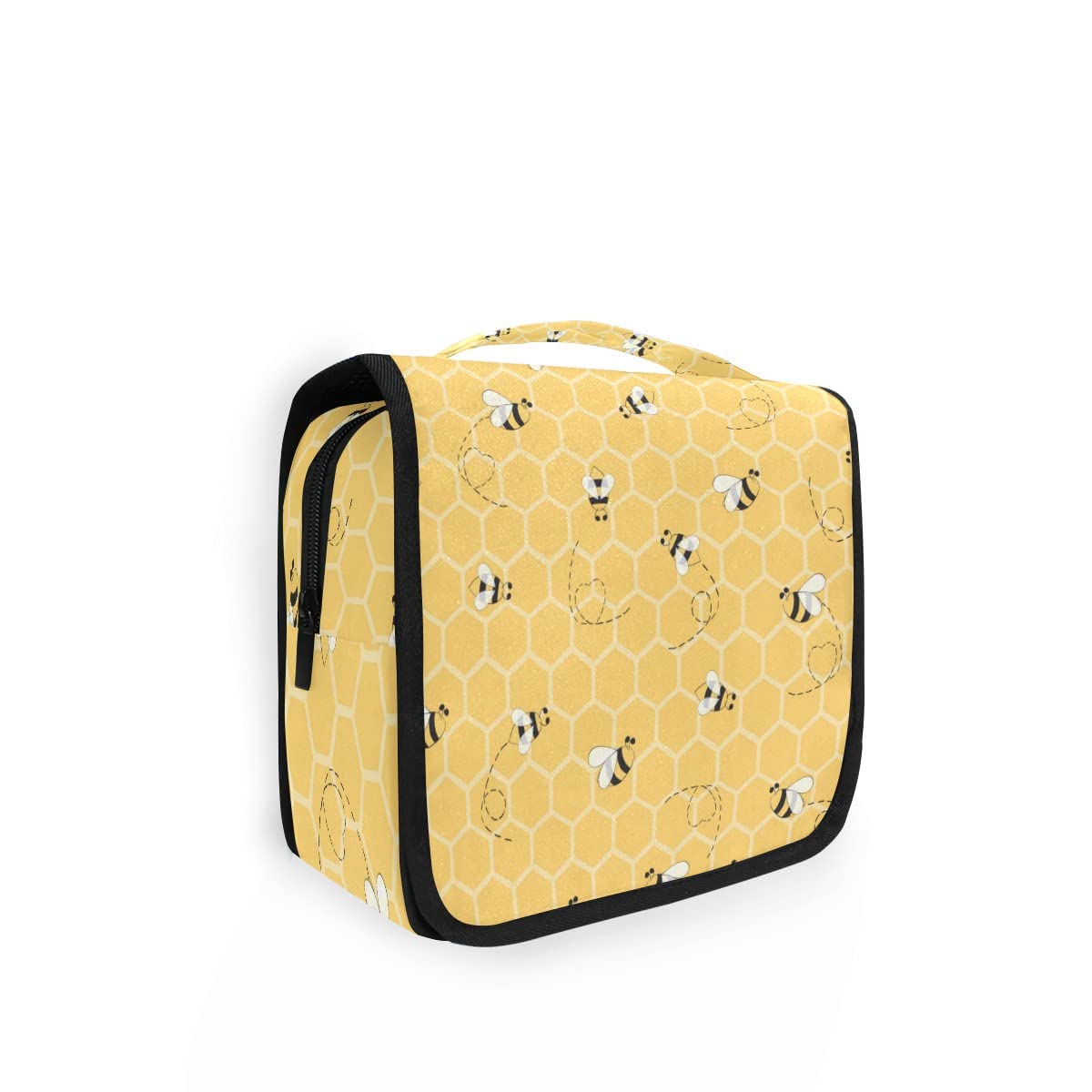 Cute Animal Bee Pattern Toiletry Bag for Women & Men - Travel Cosmetic Makeup Organizer with Hanging Hook | Portable Bathroom Essentials Pouch for Girls, Gym, Camping & Vacation Accessories