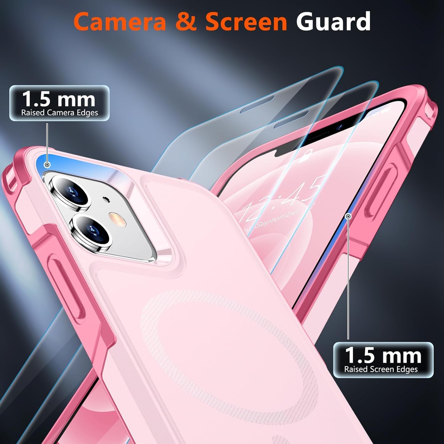 SPIDERCASE for iPhone 12/12 Pro Case with 2 Pack Tempered Glass Screen Protectors - Magsafe Compatible, Military-Grade Shockproof Protection (10FT Drop Tested) - Pink | Perfect for Outdoor Adventures, Work & Daily Use