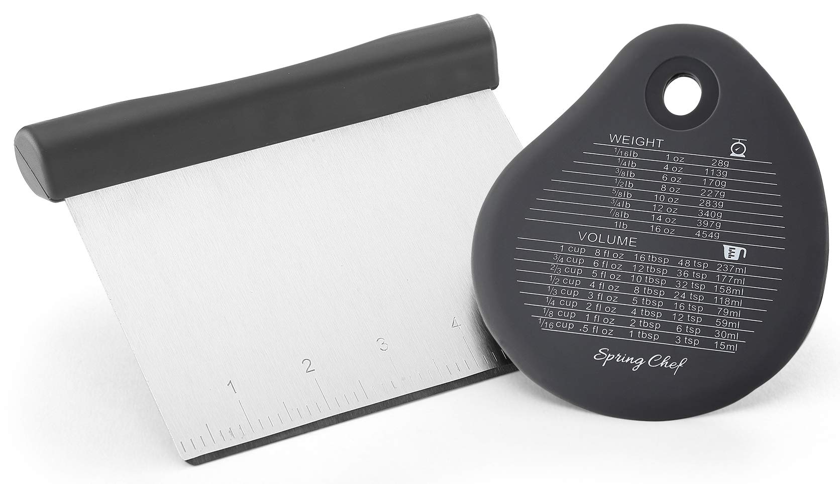 Spring Chef Stainless Steel Bench Scraper & Dough Cutter - Multi-Purpose Kitchen Tool for Baking, Pizza, Bread, Cake with Measurement Markings - Perfect for Pastry Chefs & Home Bakers