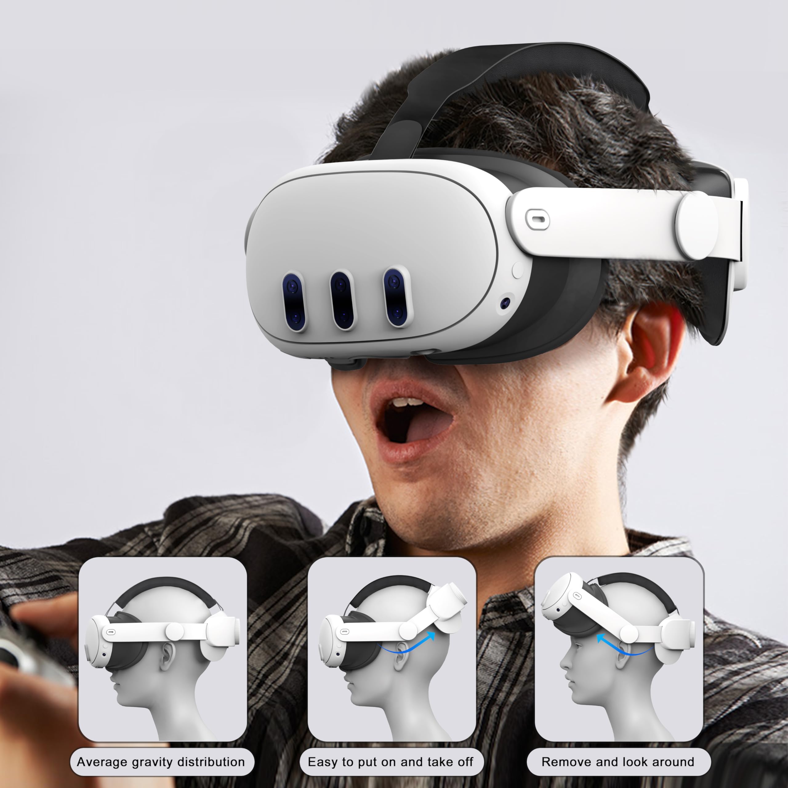 Meta Quest 3 Head Strap - Adjustable Comfortable Replacement Strap for VR Headset Accessories, Reduces Face & Head Pressure (White) - Perfect for Long Gaming Sessions & Virtual Reality Experiences