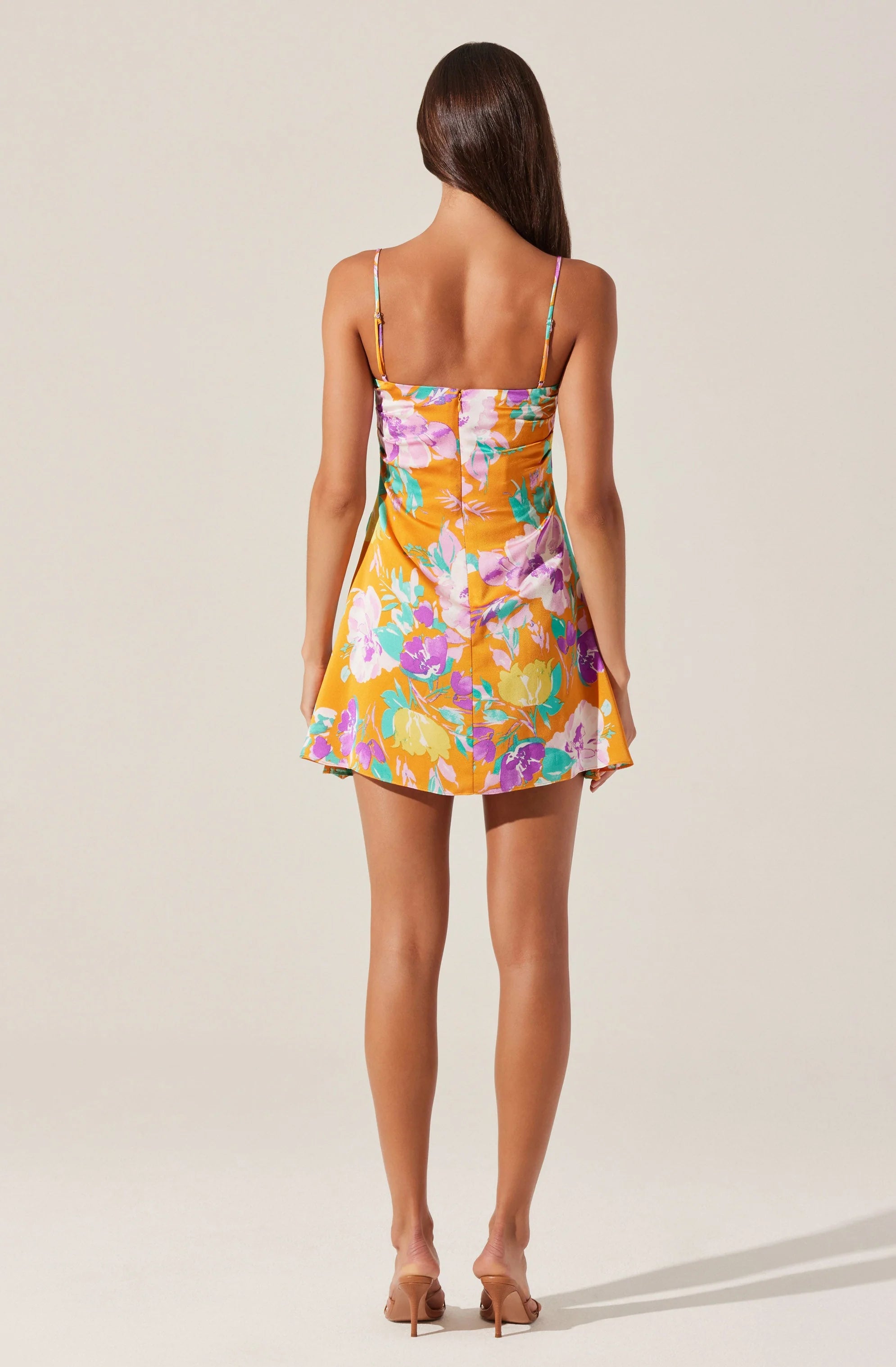 Cerinthe Satin Floral Mini Dress - Orange Multi Color Summer Party Cocktail Dress for Women | Beach Wedding, Date Night, Vacation Outfit