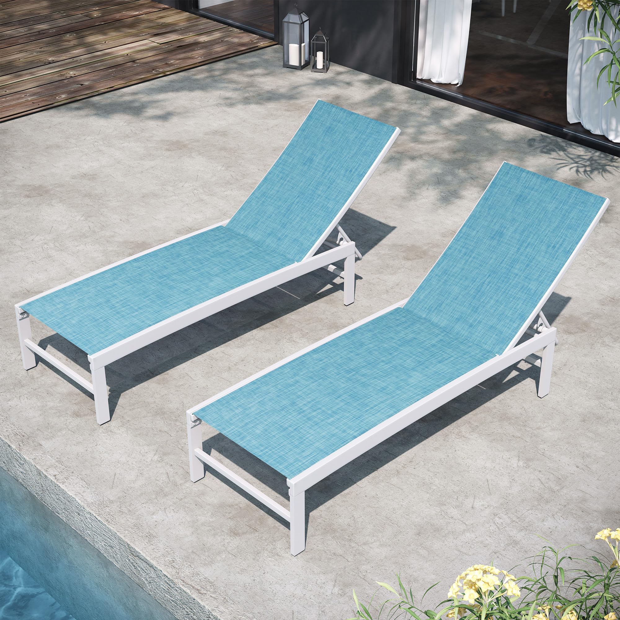 Pellebant Outdoor Lounge Chairs Set of 2 - Patio Aluminum Chaise Lounge Chairs with Adjustable Backrest, Rustproof Poolside Sunbathing Chairs for Deck, Backyard & Beach (2-Piece Set, Blue) | Perfect for Poolside Relaxation, Sunbathing & Outdoor Lounging