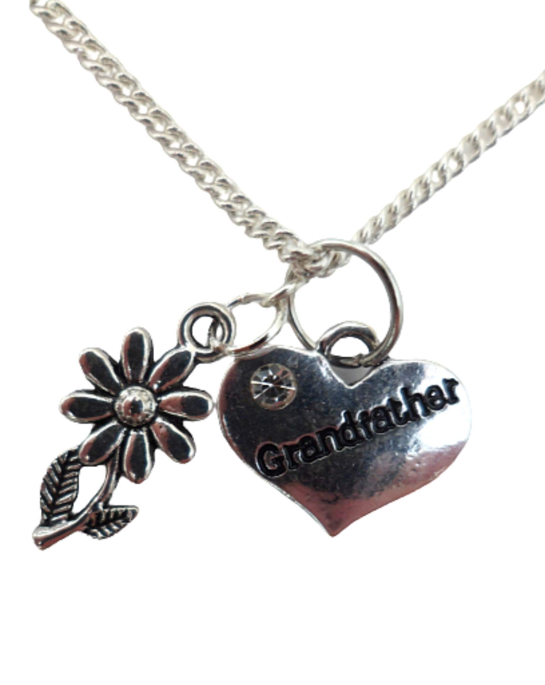 Silver Heart Daisy Necklace - Gift for Grandfather & Loved Ones