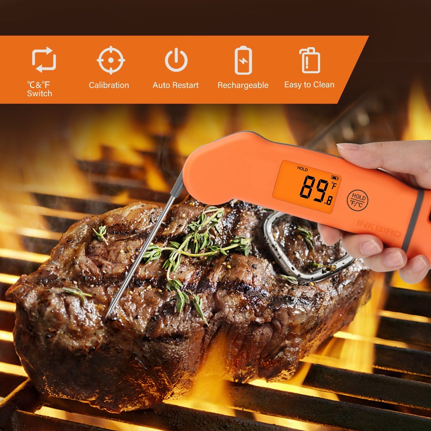 Instant Read Digital Meat Thermometer - IHT 1S Fast & Accurate Cooking Thermometer for Grilling, BBQ, Baking & Kitchen Use