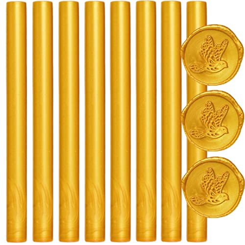 Premium Gold Wax Sealing Sticks for Wax Seal Stamp - ONWINPOR 8PCS Glue Gun Wax Sticks (0.43’’ Compatible) - Perfect for Wedding Invitations, Greeting Cards, Envelopes, Gift Wrapping & Wine Bottles - Elegant Decoration for Special Occasions & DIY Crafts