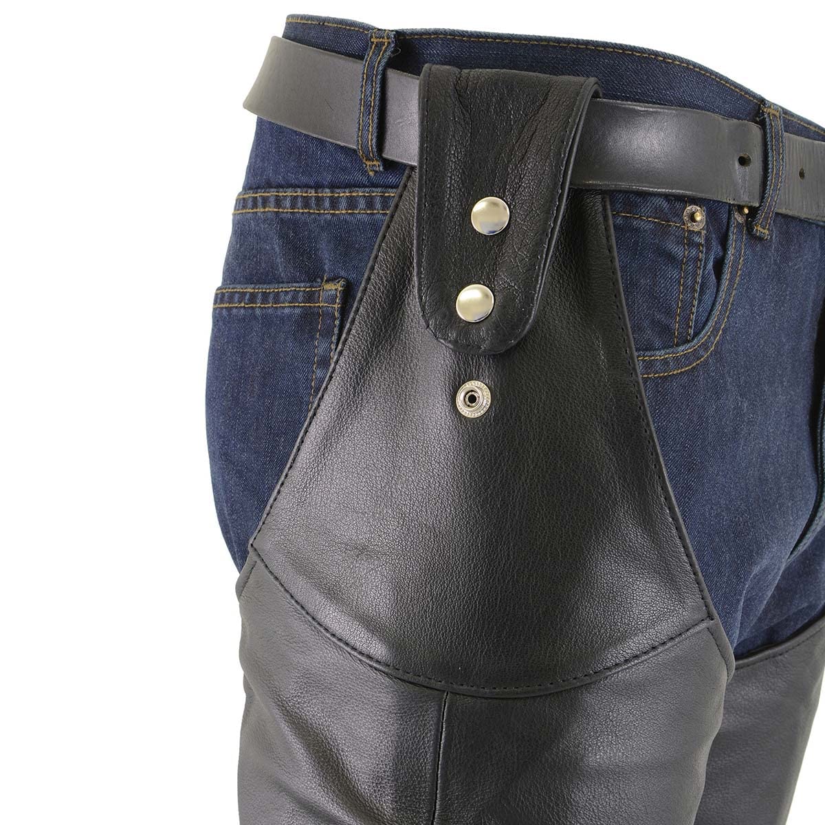Milwaukee Leather Motorcycle Chaps for Men - Adjustable Black Leather Beltless Chaps with Side Snap Loops SH1198 - Perfect for Riding Protection & Style