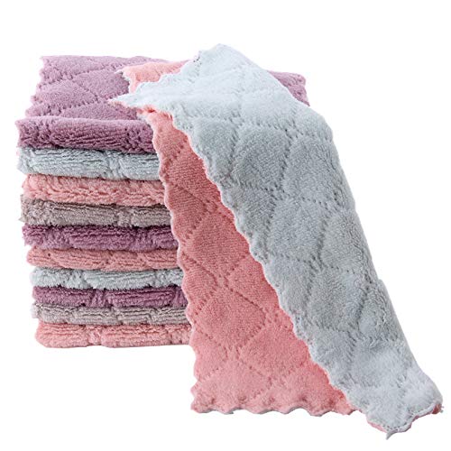 10-Pack Microfiber Cleaning Cloths - Super Absorbent Double-Sided Dish Drying Towels for Kitchen, Windows & Glasses | Reusable Household Cleaning Rags for Furniture, Tables & Dishes (16x27cm) | Perfect for Daily Cleaning, Dish Drying & Car Detailing