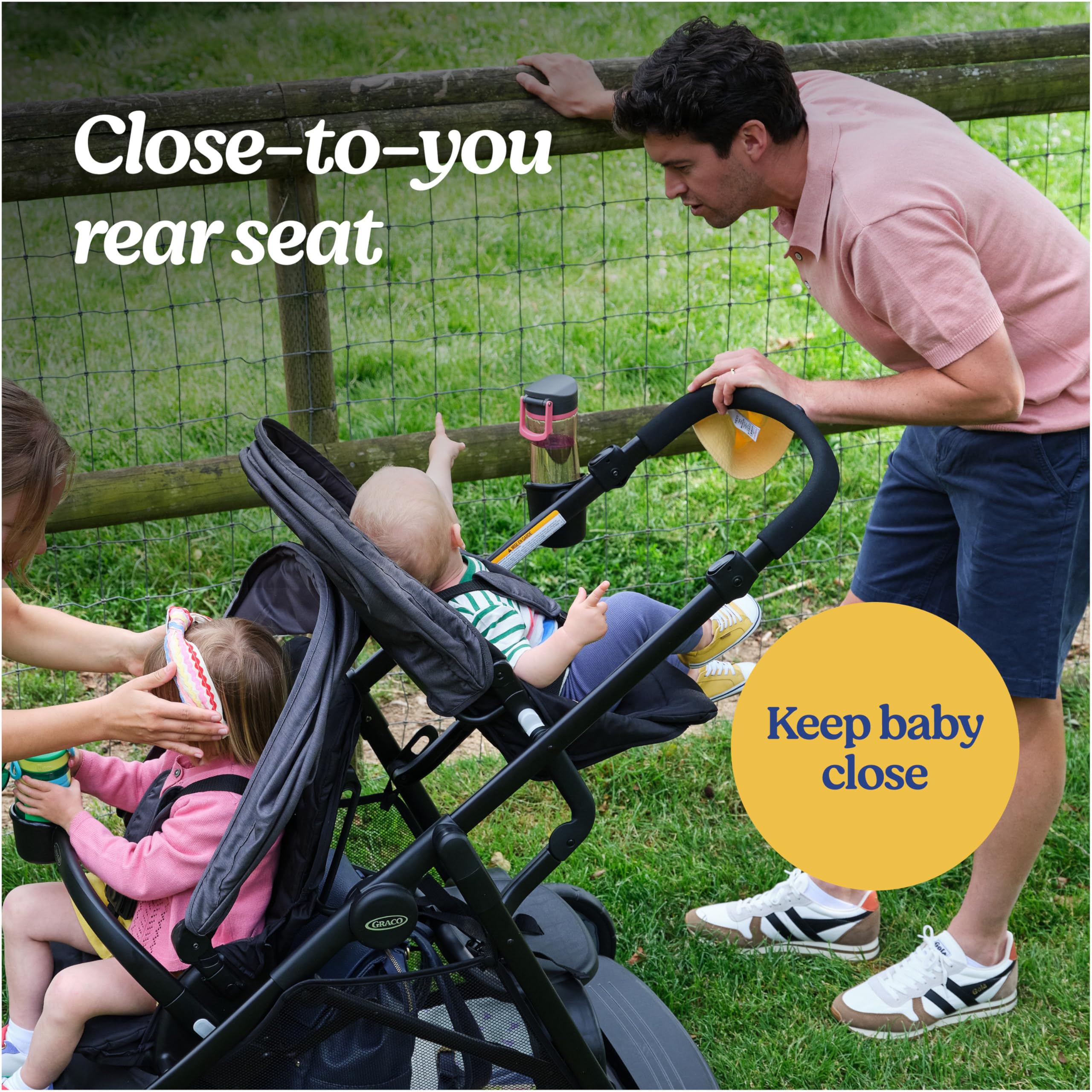 Graco Ready2Grow LX 2.0 Double Stroller with Bench Seat & Standing Platform - Lightweight Compact Foldable Stroller for Twins & Siblings - Perfect for Shopping, Travel & Daily Walks