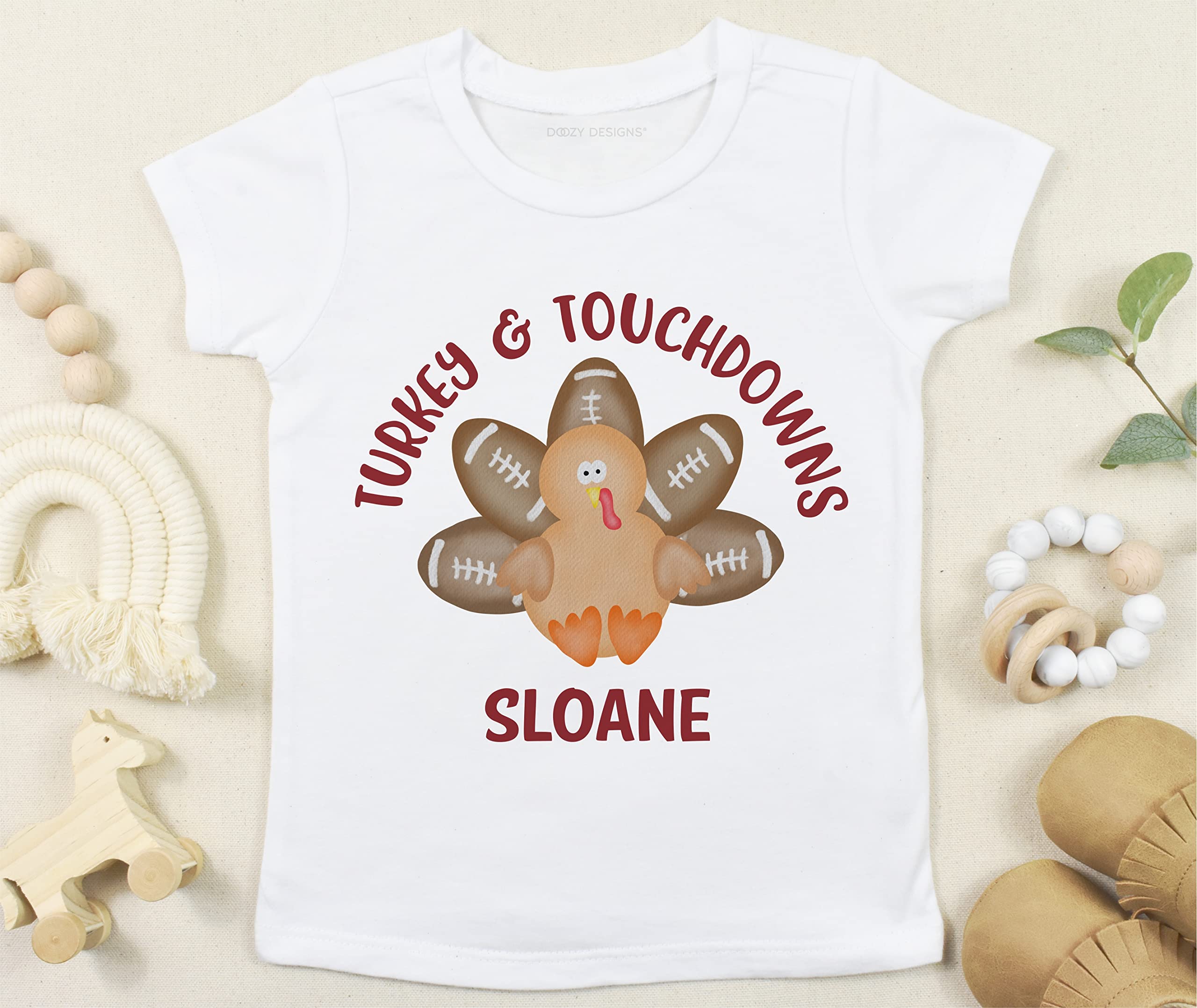 Football Baby Bodysuit or T-Shirt - Turkey & Touchdowns Fall Outfit for Baby Boys - Perfect for Game Day, Thanksgiving & Family Gatherings