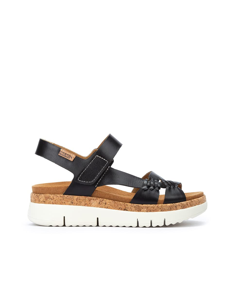 PIKOLINOS Women's Leather Wedge Sandals - Palma Style in Black | Comfortable & Stylish for Summer, Beach, and Casual Outings