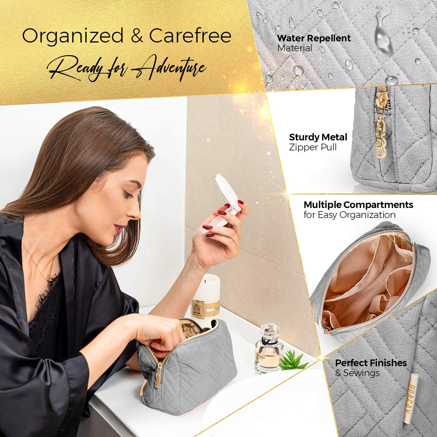 BOACAY Small Makeup Bag for Women - Travel Cosmetic Pouch with Zipper, Toiletry Organizer for Purse, Compact Case for Accessories & Brushes | Perfect for Travel, Gym & Daily Essentials Storage