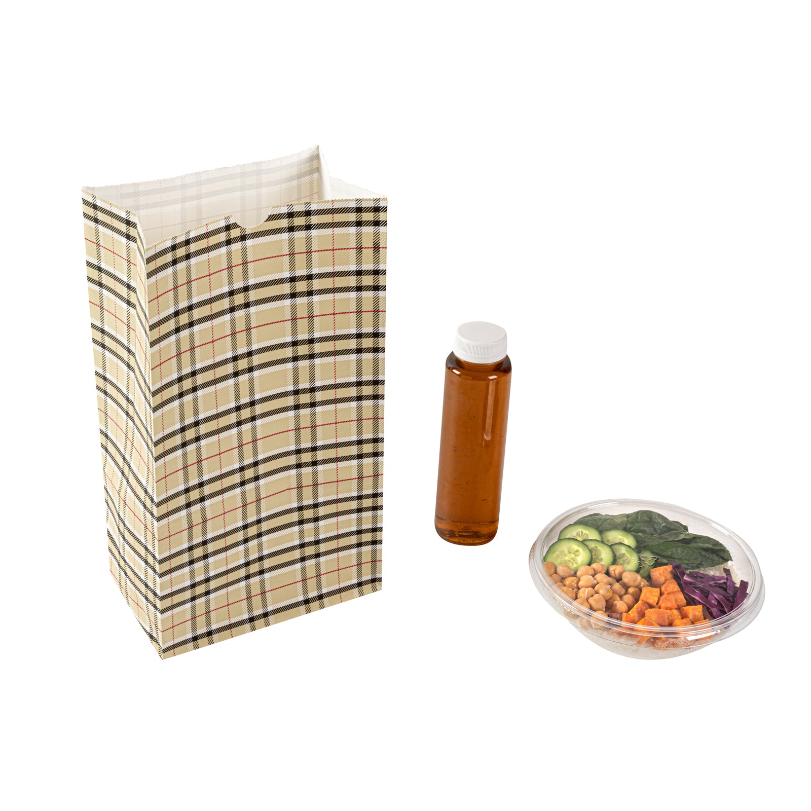 Eco-Friendly Plaid Paper Bags 12 lb - 7 x 4.25 x 12.5 Inches - Pack of 100 - Perfect for Retail Shopping, Gift Wrapping & Party Favors