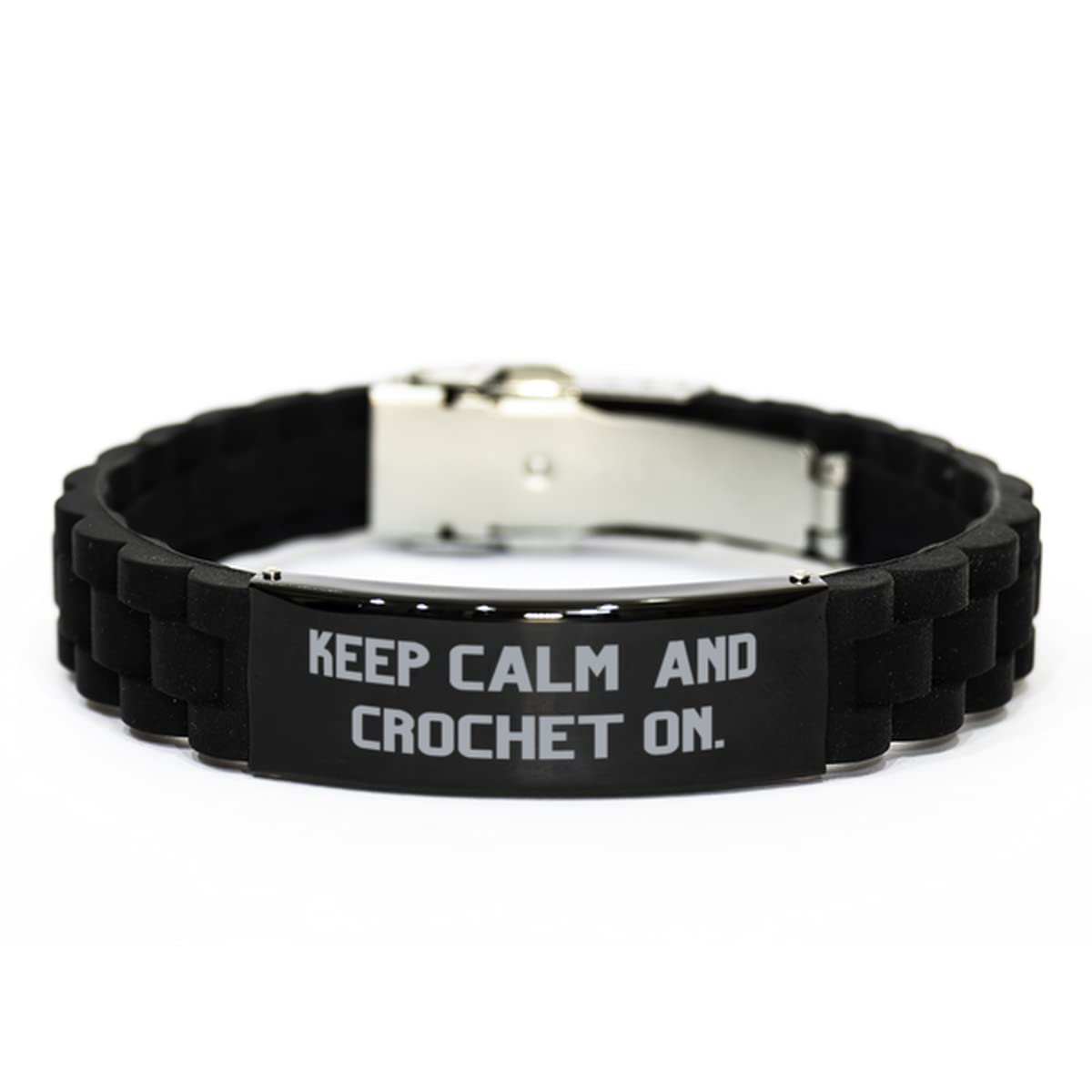 Keep Calm and Crochet On - Reusable Black Glidelock Clasp Bracelet for Women, Best DIY Crochet Gift for Friends & Craft Lovers - Perfect for Birthdays, Christmas & Handmade Jewelry Making