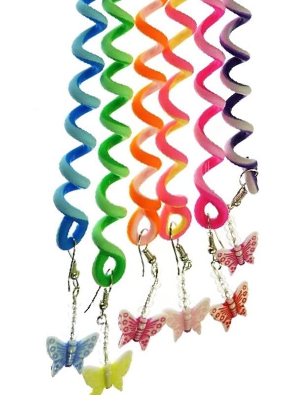 Mytoptrendz® 6-Pack Long Spiral Swirl Twister Braider Clips - Flexible Wire Hair Twist Styling Wraps with Colorful Butterfly Charms & Crystal Beads - Perfect for Girls Hair Accessories, Braiding, and Party Hairstyles