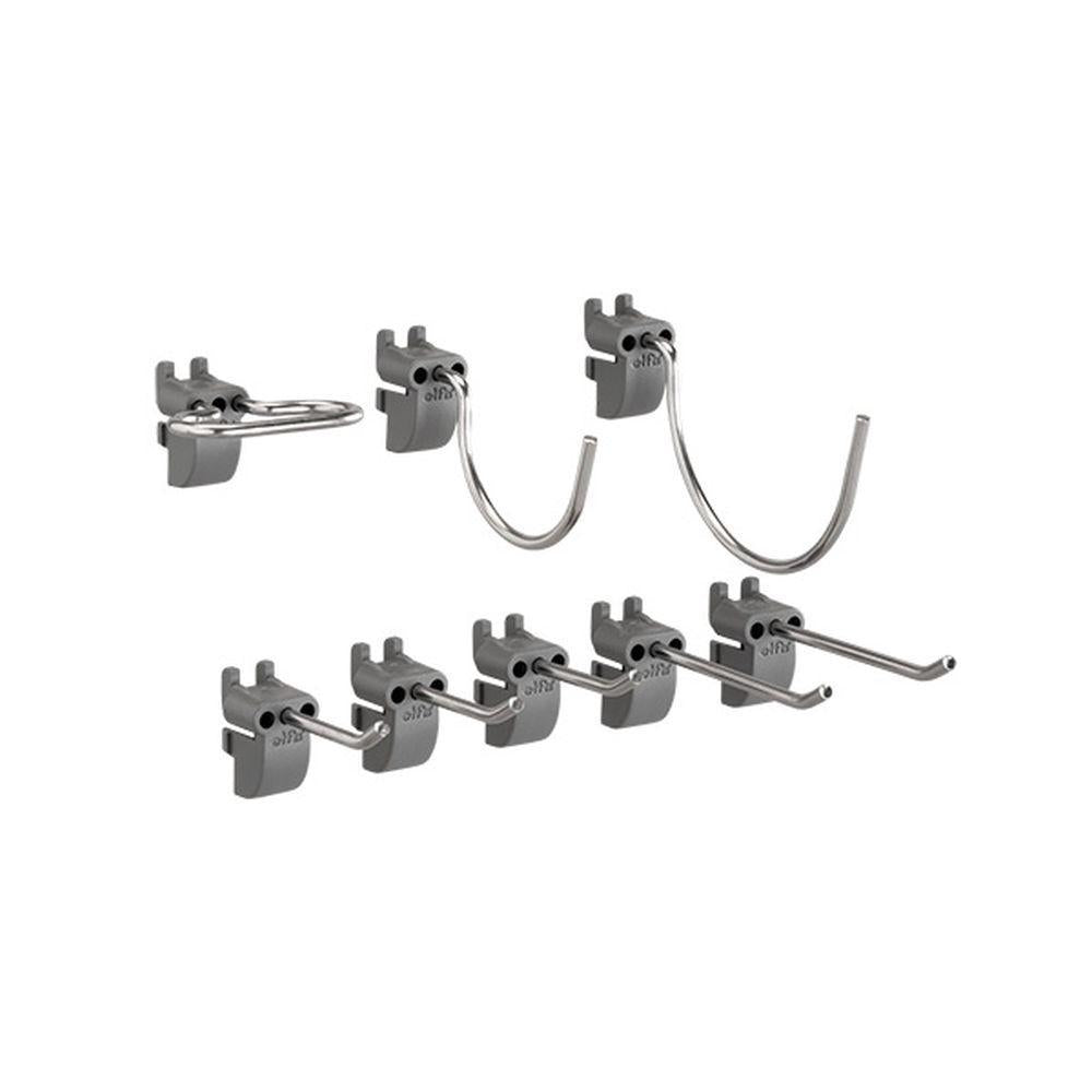 Elfa Metal Storage Board Hooks - 8 Pack, Space-Saving Grey Organizer Hooks for Closet, Kitchen, Garage & Home Organization