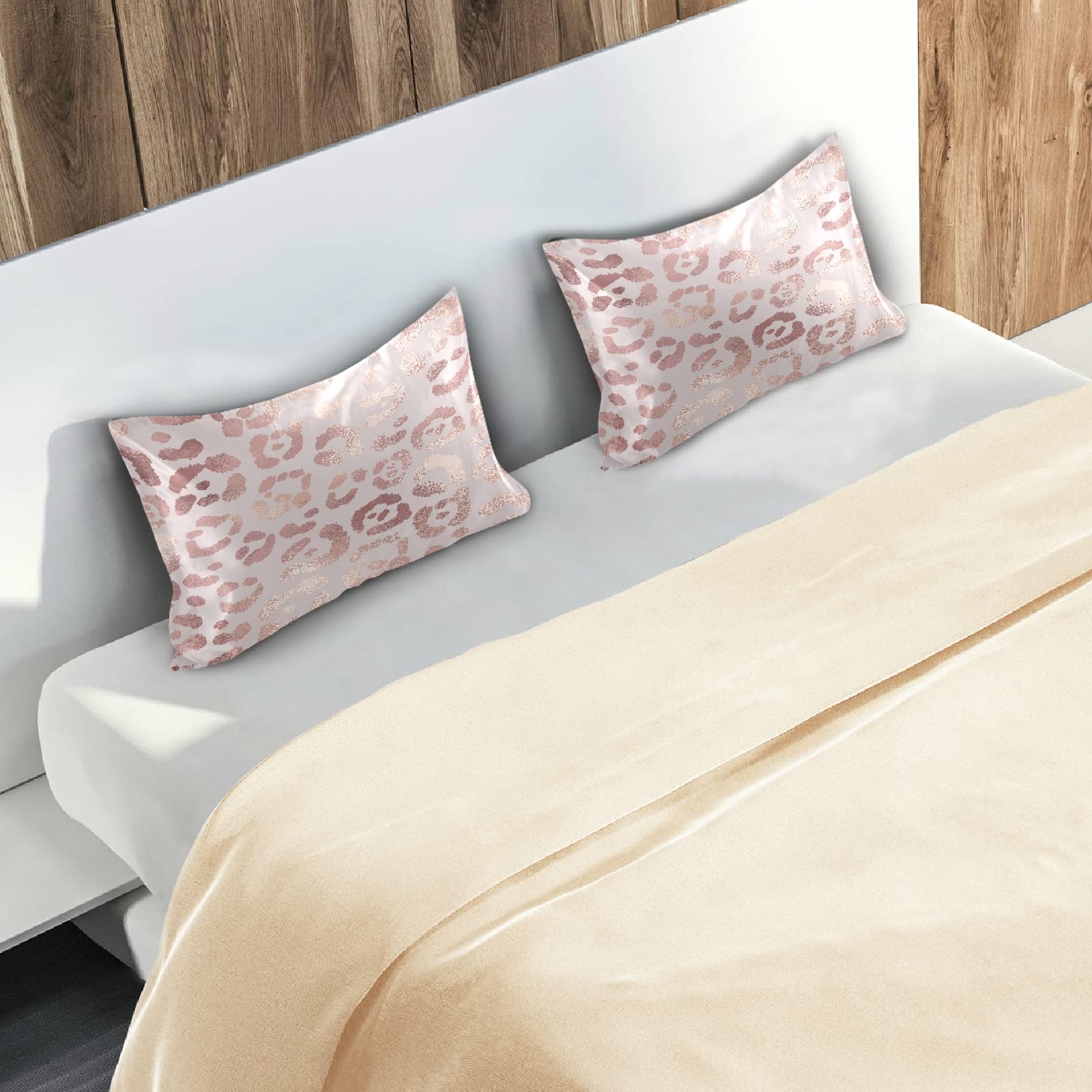 ALAZA Satin Pillowcase for Hair and Skin - Rose Gold Leopard Print Soft Pillow Cover 26x20 Inches | Standard Size Silk Pillow Case for Women & Men | Perfect for Bedroom, Travel & Gift Giving