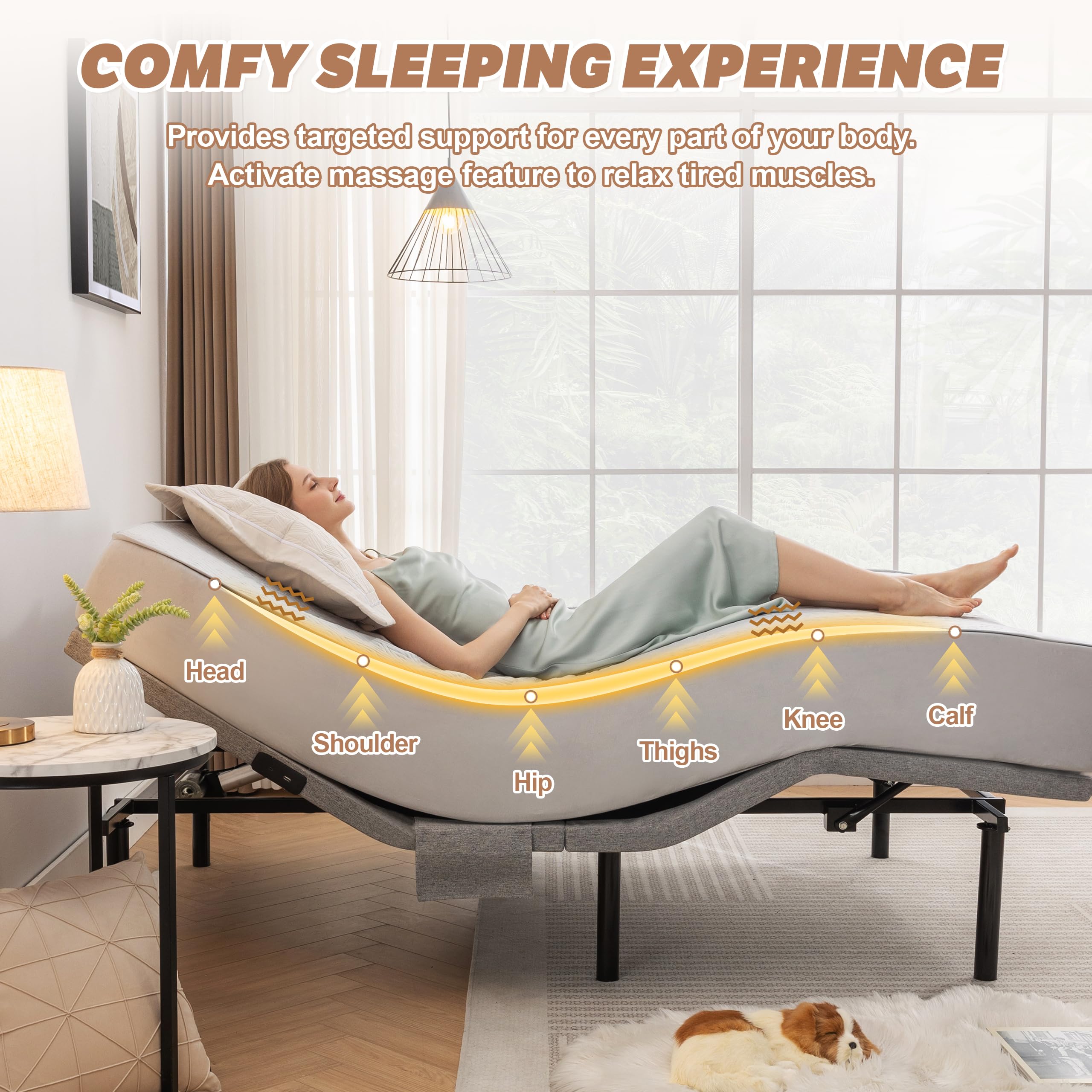 Adjustable Bed Frame Queen Size - Electric Adjustable Base with Massage & Zero Gravity Function | Wireless Remote Control, Head/Foot Incline, Dual USB Charging Ports & Underbed LED Lighting | Easy Assembly for Home, Bedroom & Guest Room Comfort