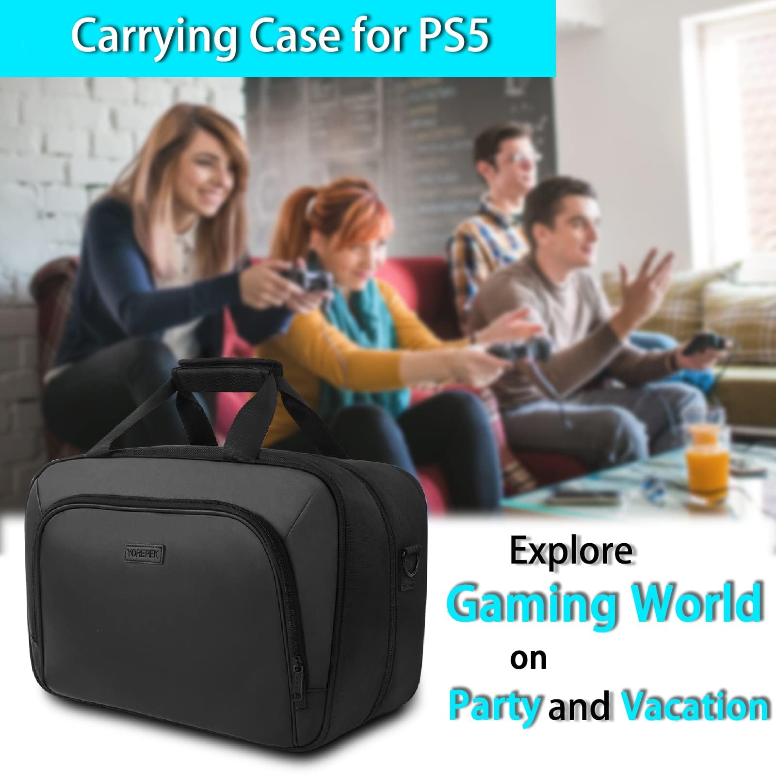 YOREPEK PS5 Travel Carrying Case - Compatible with Playstation 5 Disc & Digital Edition, Pro Console - Large Storage Bag for Controllers, Games & Accessories - Durable Black Protective Case for Travel, Gaming Storage & Home Organization