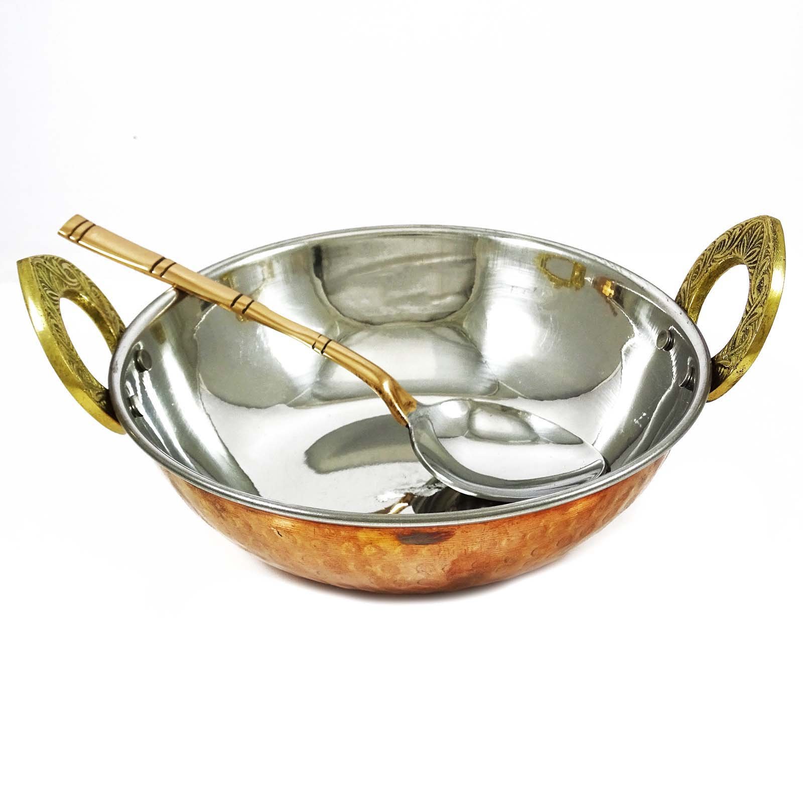 **Traditional Indian Copper Kadhai Spoon - Handcrafted Cookware for Authentic Indian Cooking - Perfect for Stir-Frying, Tempering, and Serving**