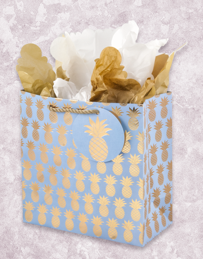 Golden Pineapple Gift Bags - Medium Square Party Favor Pouches for Birthday, Wedding, Baby Shower & Special Occasions