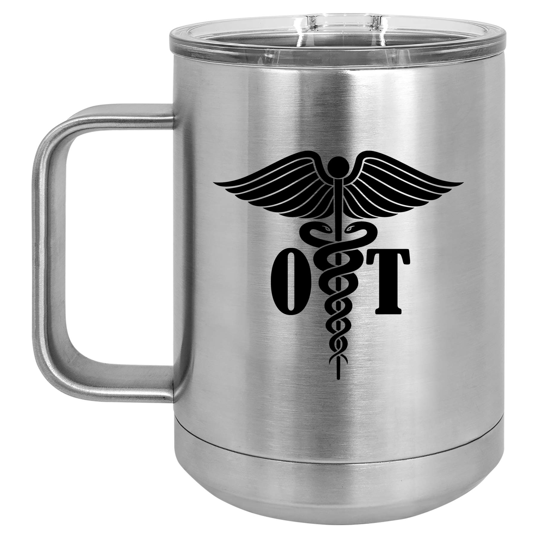 15 oz Vacuum Insulated Stainless Steel Tumbler with Handle & Lid - Leakproof Travel Coffee Mug for Hot & Cold Drinks - Perfect for OT Occupational Therapists, Office, Commuting & Outdoor Activities (Silver)