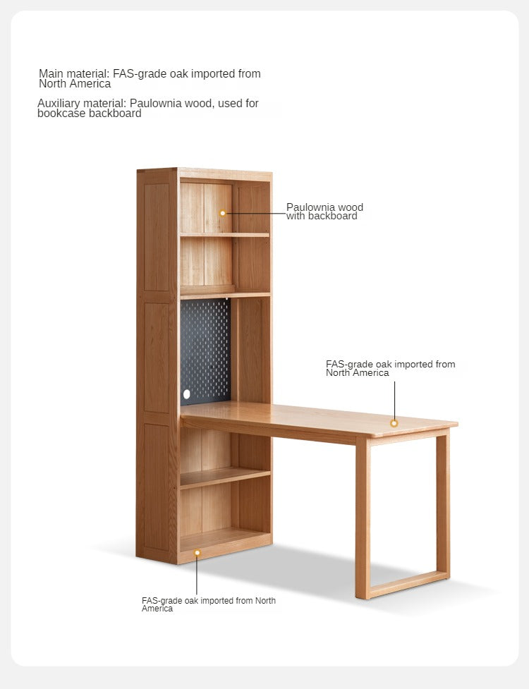 Solid Oak Wood Integrated Desk Cabinet with Storage - Modern Home Office Furniture for Work & Study