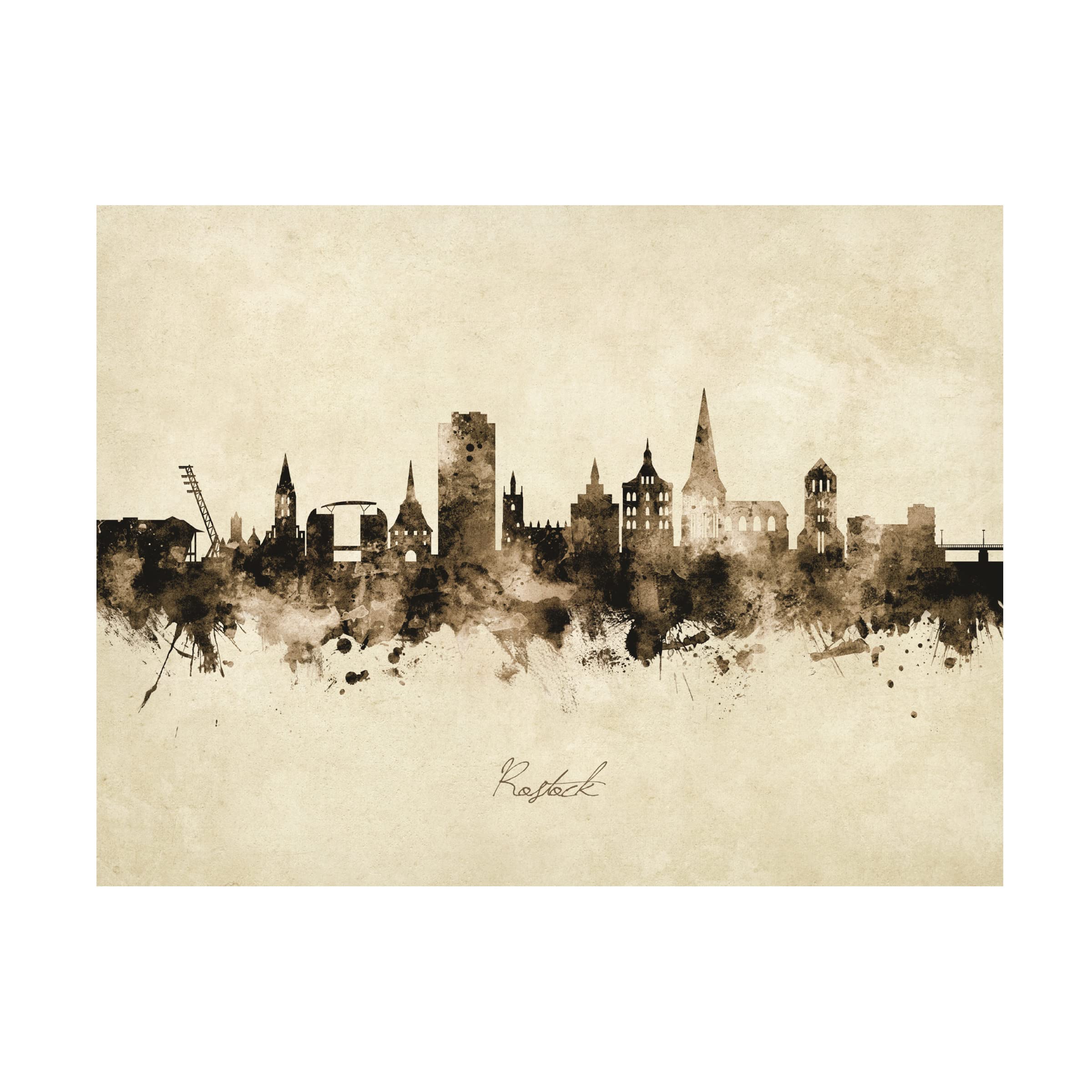 Michael Tompsett Rostock Germany Skyline Vintage Canvas Wall Art Print - Perfect for Living Room, Bedroom & Office Decor