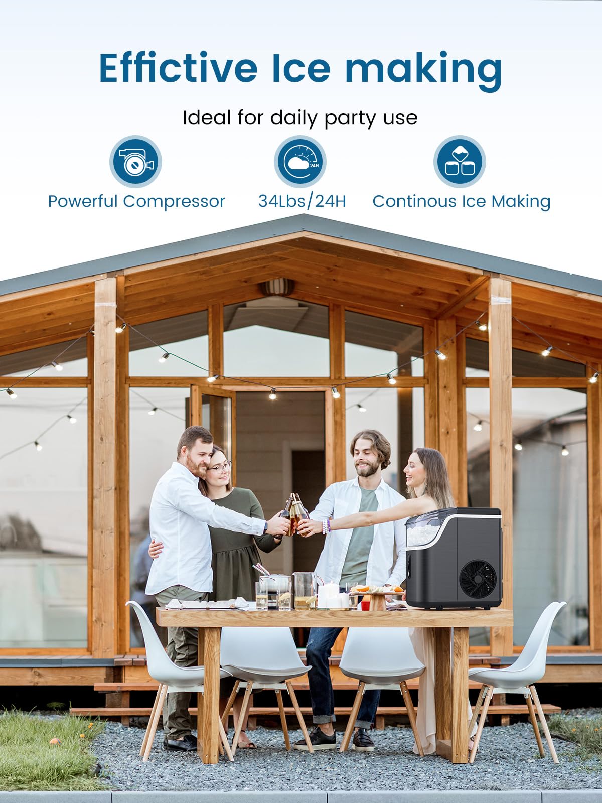 COWSAR Countertop Nugget Ice Maker - 34Lbs/Day Portable Pebble Ice Machine with Self-Cleaning & One-Button Operation for Home, Kitchen, Party - Perfect for Cocktails, Sodas, and Beverage Stations