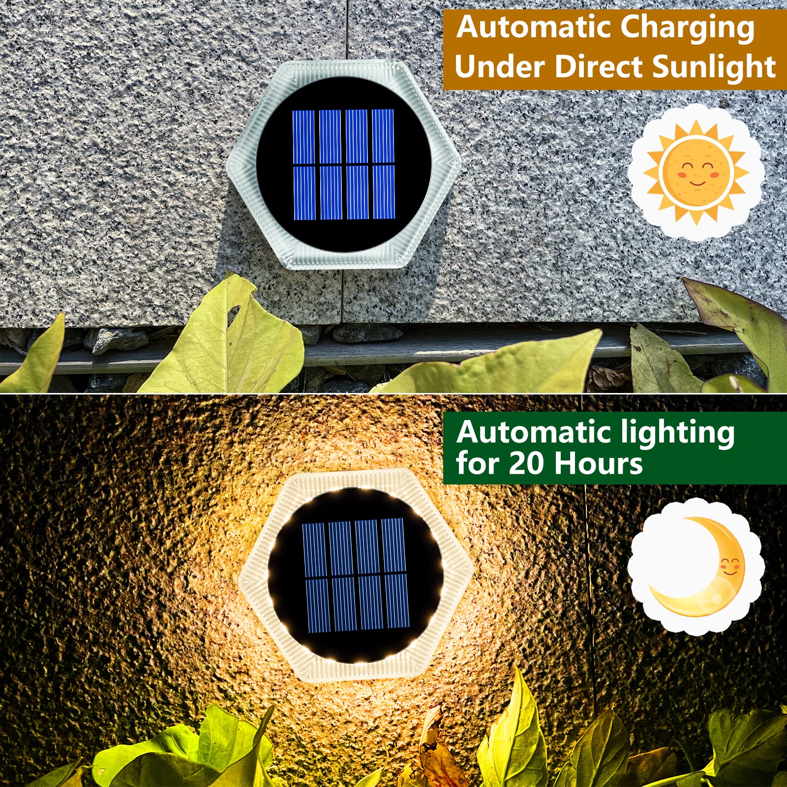 YiLaie 6-Pack Hexagon Solar Deck Lights - Waterproof Outdoor Solar Step Lights for Driveway, Fence, Stairs, Yard, Patio, Pathway & Porch - Warm White LED Solar Powered Lights for Nighttime Safety & Ambiance