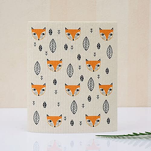 Eco-Friendly Swedish Dishcloths Set of 4 - Super Absorbent, Fast Drying, Odor-Free Reusable Kitchen Towels for Dishes, Countertops & Cleaning (Fox Design) - Perfect for Green Homes & Sustainable Living