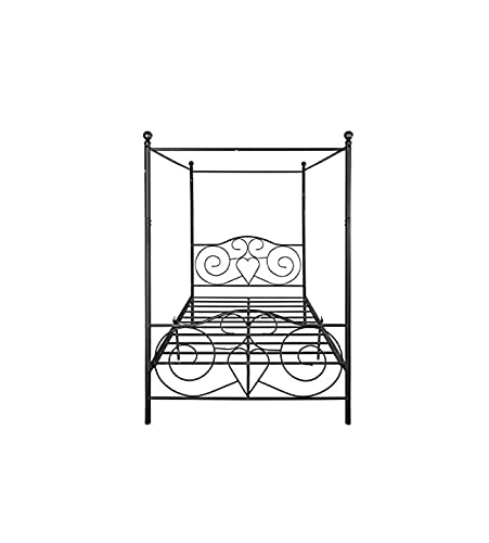 Heavy Duty Steel Canopy Bed Frame with Headboard - No Box Spring Needed for Bedroom Decor (Black)