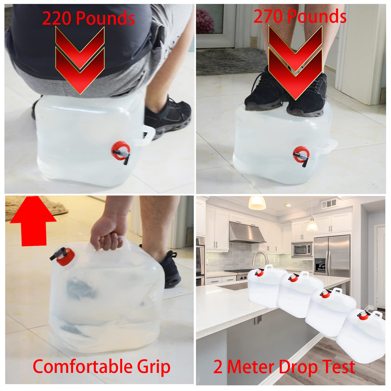 80 Gallons (15 Pcs, 5.3 Gallons Each) Collapsible Water Storage Containers - BPA Free Emergency Water Jugs with Spigot for Camping, Fishing, Hiking & Outdoor Survival Preparedness
