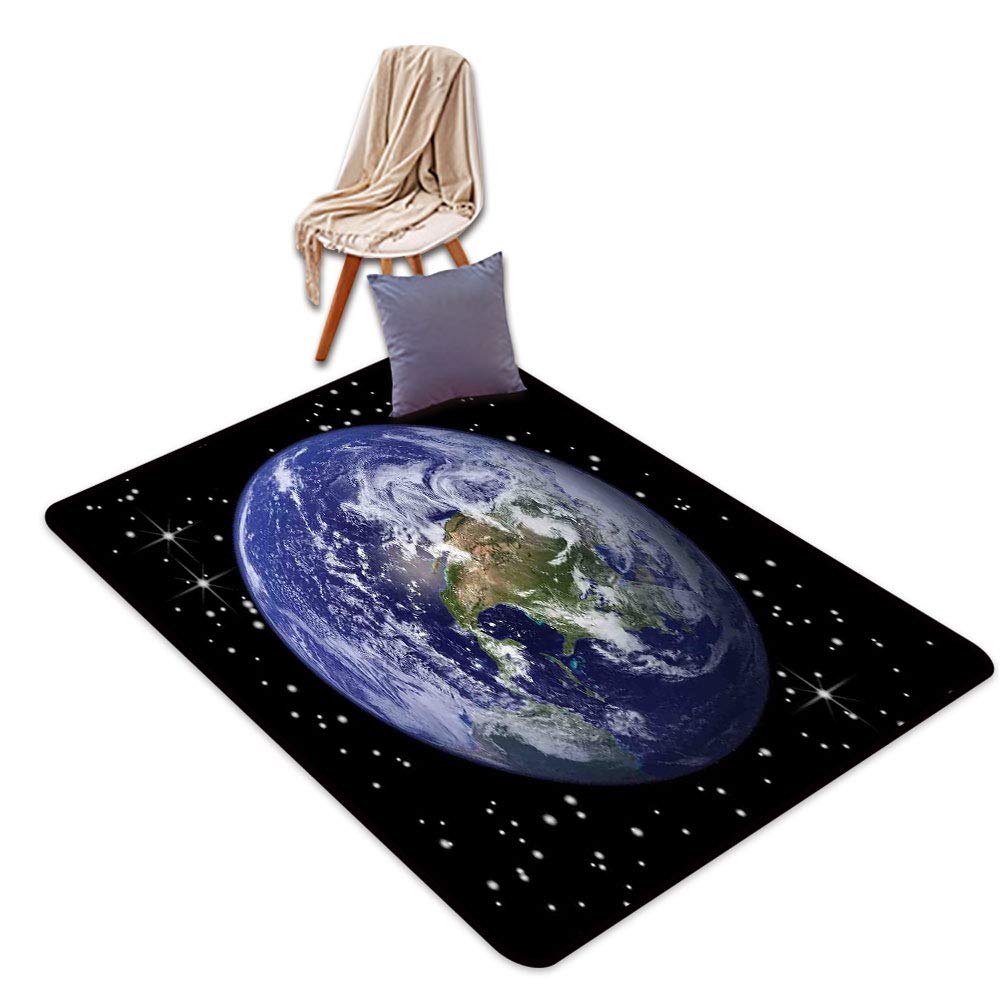 Galaxy Outer Space Area Rug - 6' x 9' Non-Slip Floor Mat with Astronaut's View of Stars & Moon, Black Blue Green - Perfect for Living Room, Bedroom, or Space-Themed Kids Room Decor