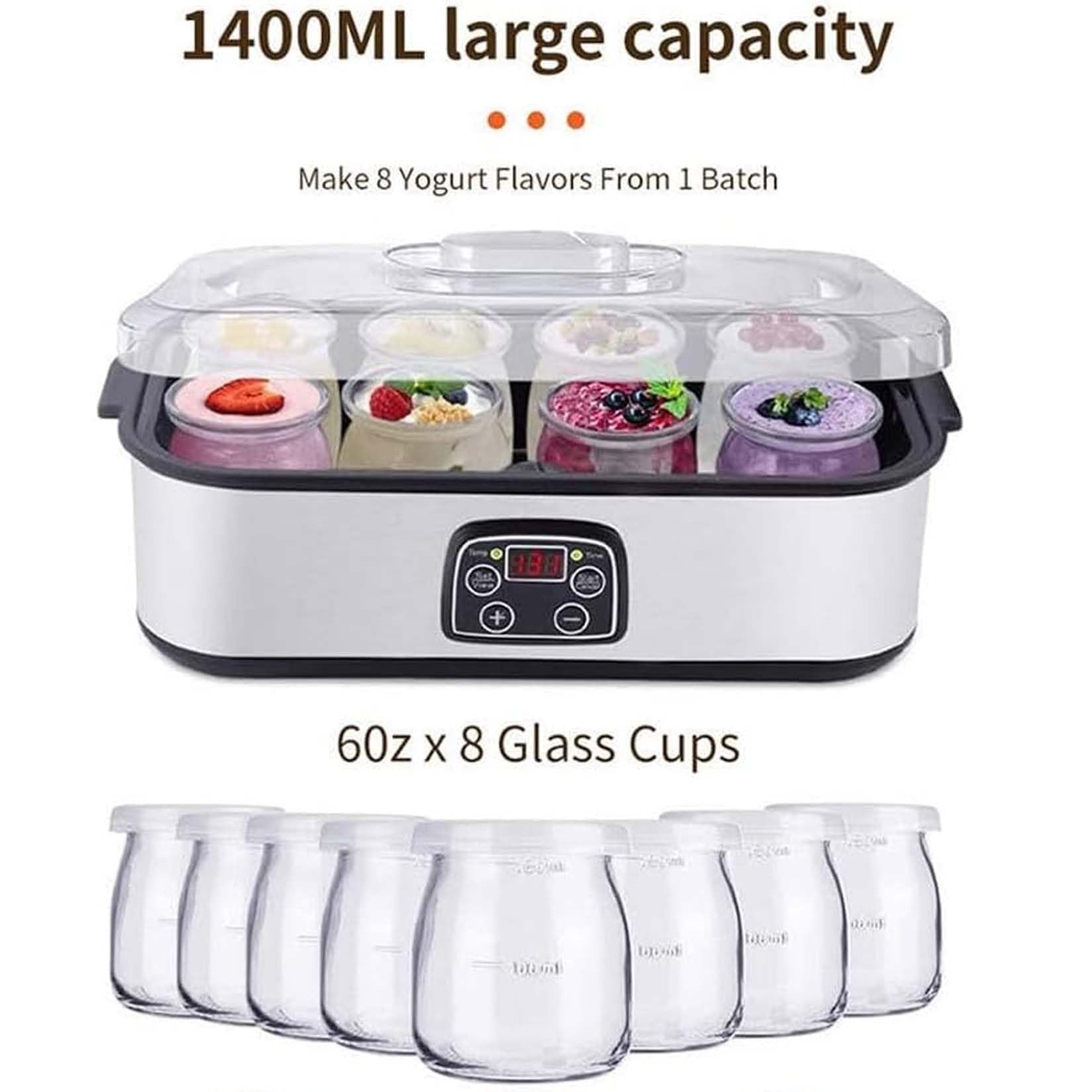 Best Automatic Digital Yogurt Maker Machine with LCD Display & Temperature Control - 8 Glass Jars Electric Yogurt Incubator for Homemade Probiotic Yogurt - Perfect for Healthy Breakfast, Snacks, and Gut Health at Home