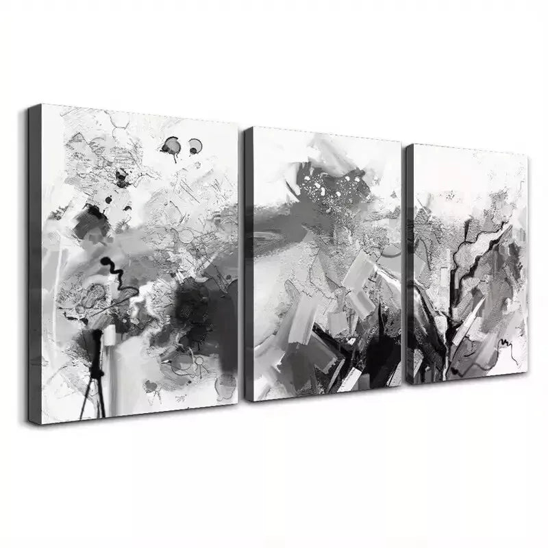 3-Piece Abstract Black & White Brushstroke Canvas Wall Art Set - 50x70cm Framed Wall Decor - High Quality Print - 100% Australian Made - Ready to Hang - Perfect for Living Room, Bedroom & Office Decor
