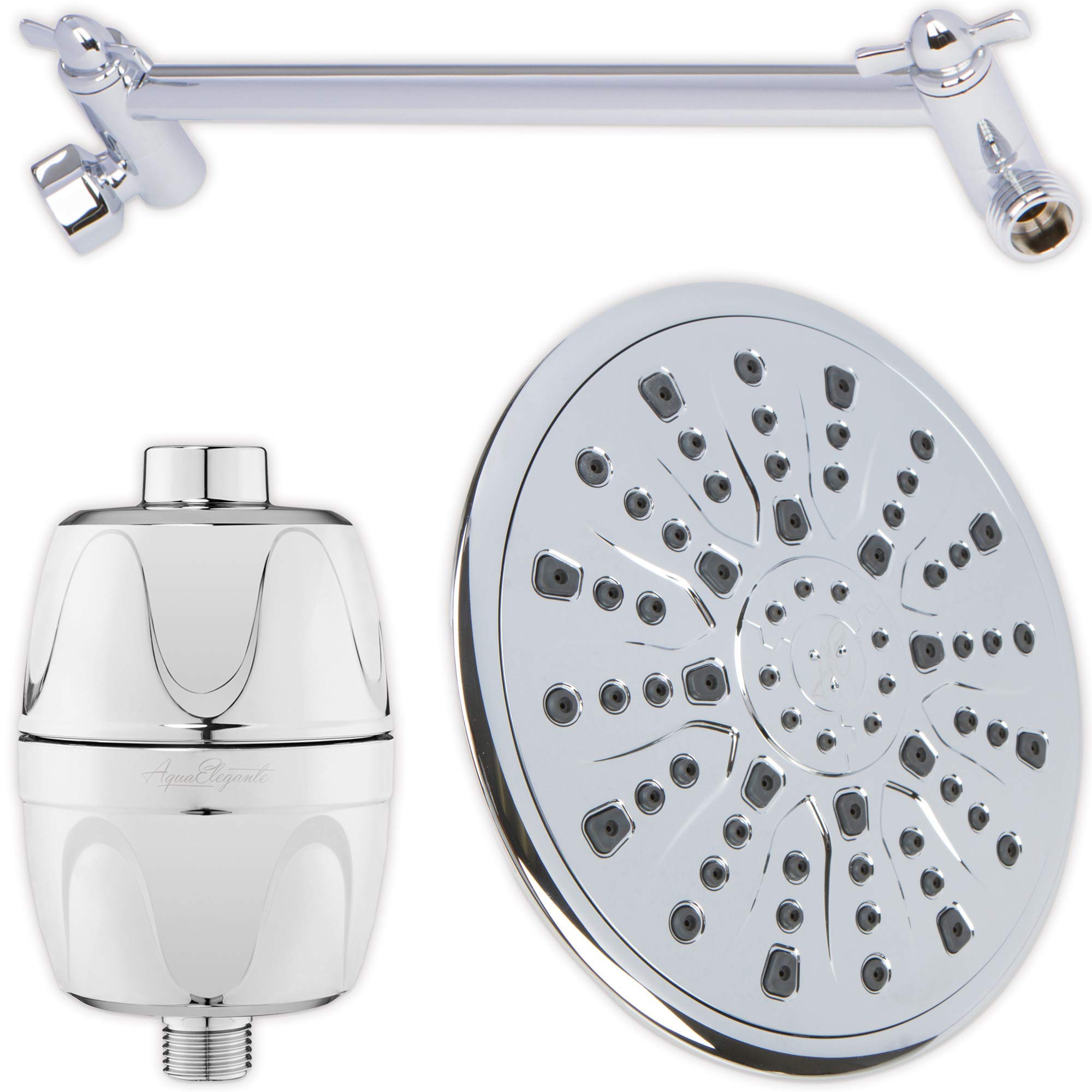 9 Inch High Flow Rainfall Shower Head with Water Filter & Adjustable Extension Arm - Removes Chlorine, 2.5 GPM, Chrome Finish - Perfect for Spa-Like Bathroom Experience & Hard Water Areas