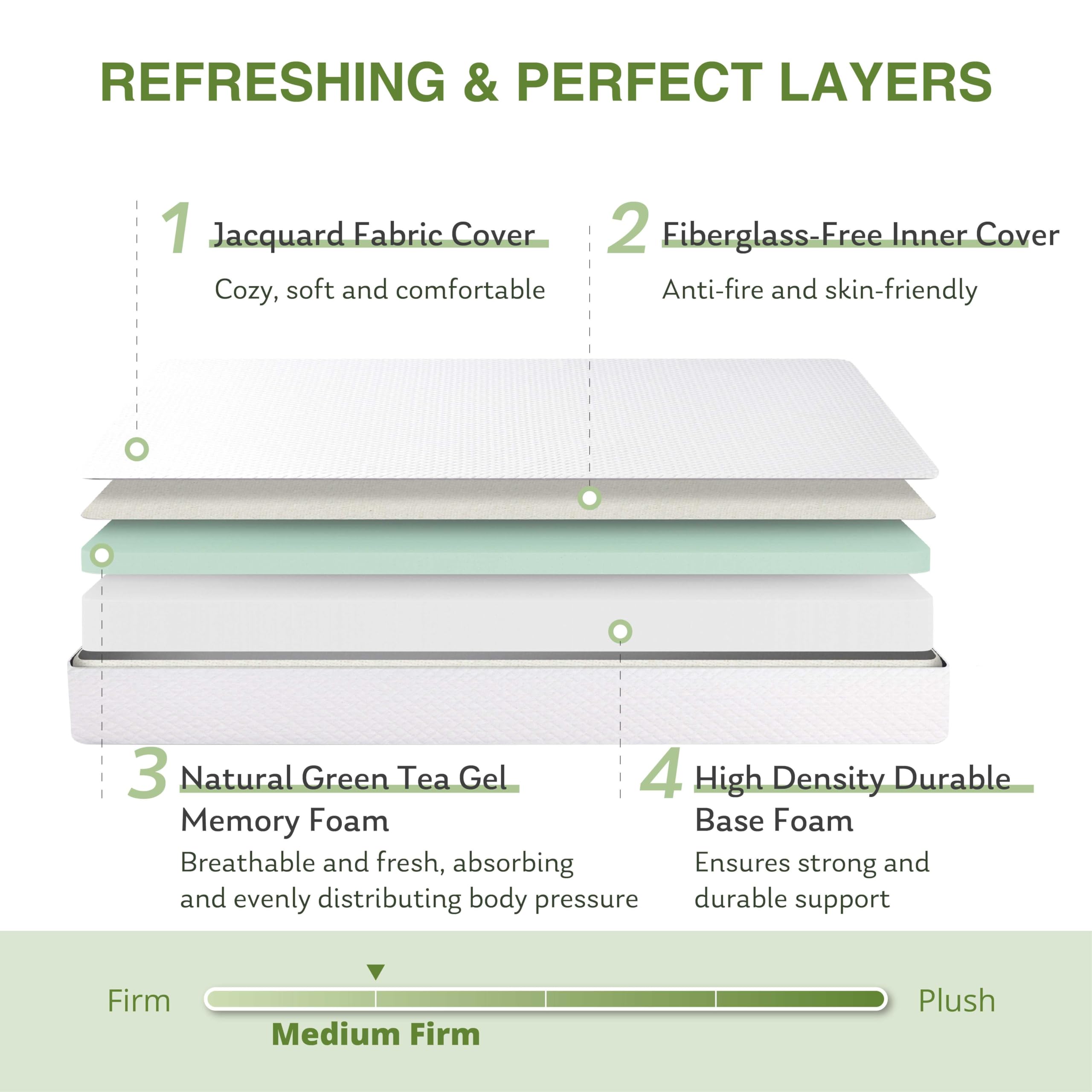 12 Inch Twin Size Memory Foam Mattress in a Box - Cooling Green Tea Gel Infused, Medium Firm Support for Pressure Relief, CertiPUR-US Certified (75